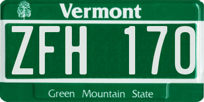 VT license plate ZFH170