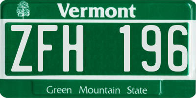 VT license plate ZFH196