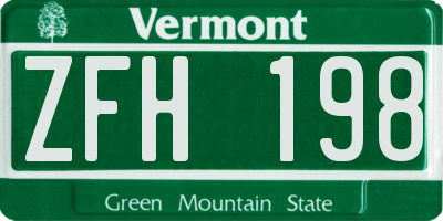 VT license plate ZFH198