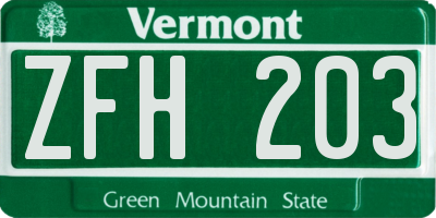 VT license plate ZFH203