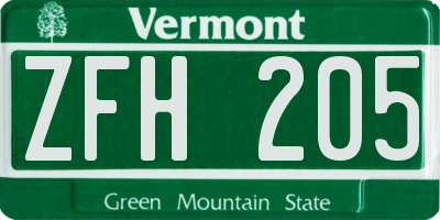 VT license plate ZFH205