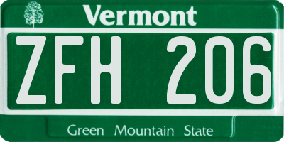 VT license plate ZFH206