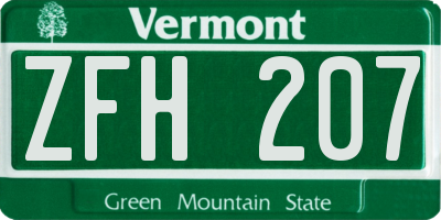 VT license plate ZFH207