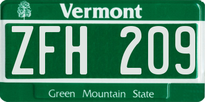 VT license plate ZFH209