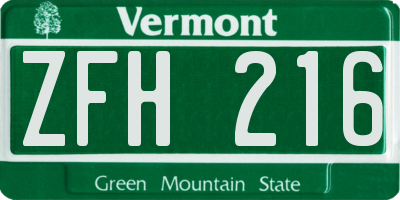 VT license plate ZFH216