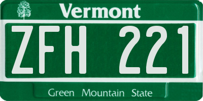 VT license plate ZFH221