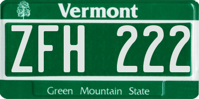 VT license plate ZFH222