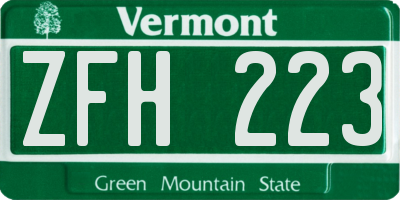 VT license plate ZFH223