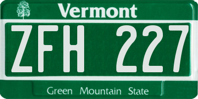 VT license plate ZFH227