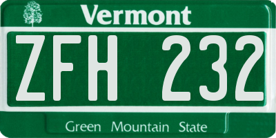 VT license plate ZFH232
