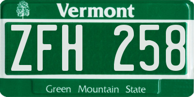 VT license plate ZFH258