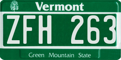 VT license plate ZFH263
