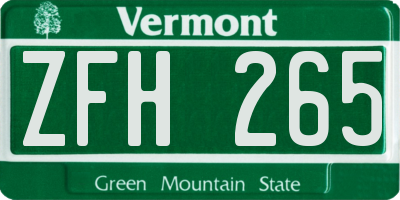 VT license plate ZFH265