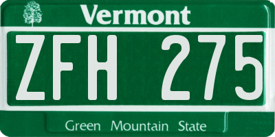 VT license plate ZFH275