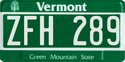 VT license plate ZFH289