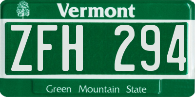 VT license plate ZFH294
