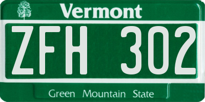 VT license plate ZFH302