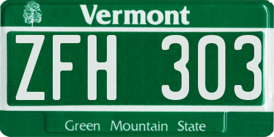 VT license plate ZFH303