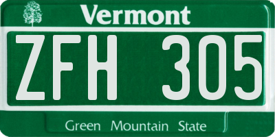 VT license plate ZFH305