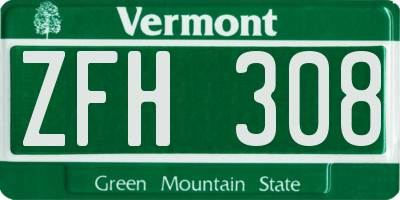 VT license plate ZFH308