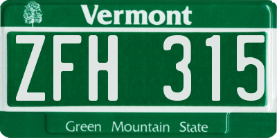 VT license plate ZFH315