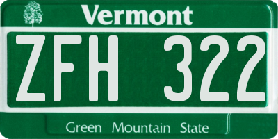 VT license plate ZFH322