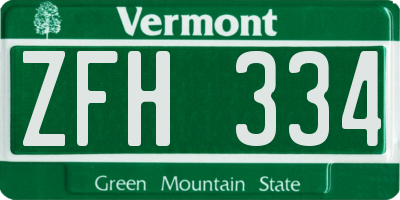 VT license plate ZFH334