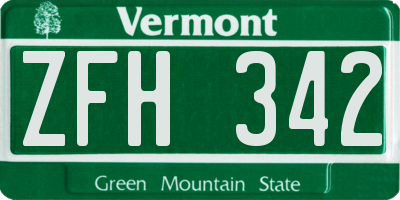 VT license plate ZFH342