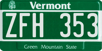 VT license plate ZFH353