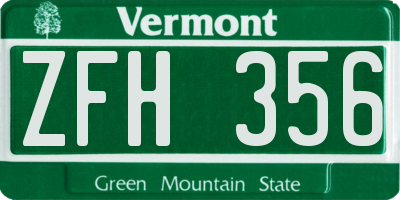 VT license plate ZFH356