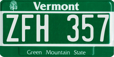 VT license plate ZFH357