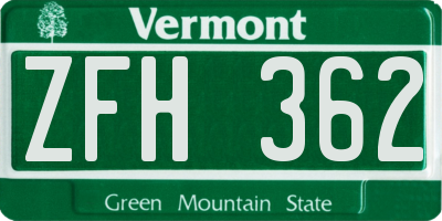VT license plate ZFH362
