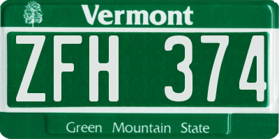 VT license plate ZFH374