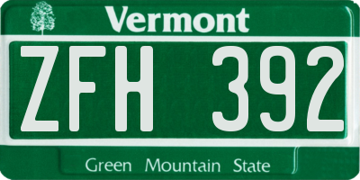 VT license plate ZFH392