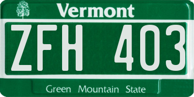 VT license plate ZFH403