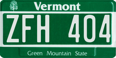 VT license plate ZFH404