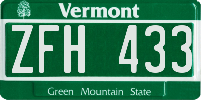 VT license plate ZFH433