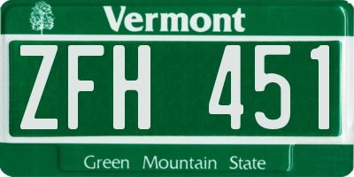 VT license plate ZFH451