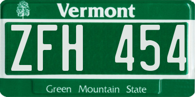 VT license plate ZFH454
