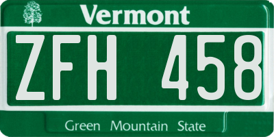 VT license plate ZFH458