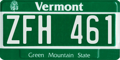 VT license plate ZFH461