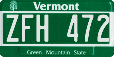 VT license plate ZFH472