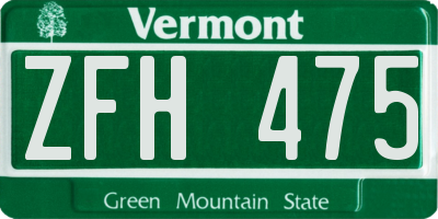 VT license plate ZFH475