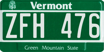 VT license plate ZFH476
