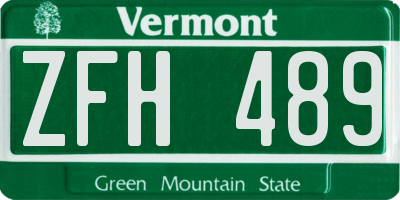 VT license plate ZFH489