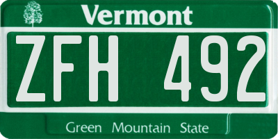 VT license plate ZFH492