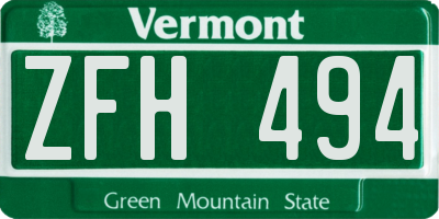 VT license plate ZFH494