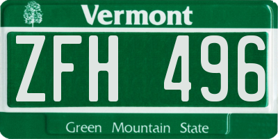 VT license plate ZFH496