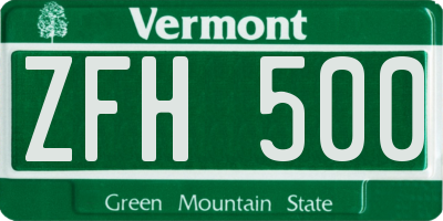 VT license plate ZFH500