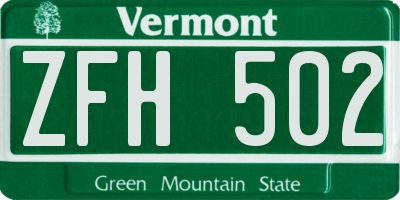 VT license plate ZFH502